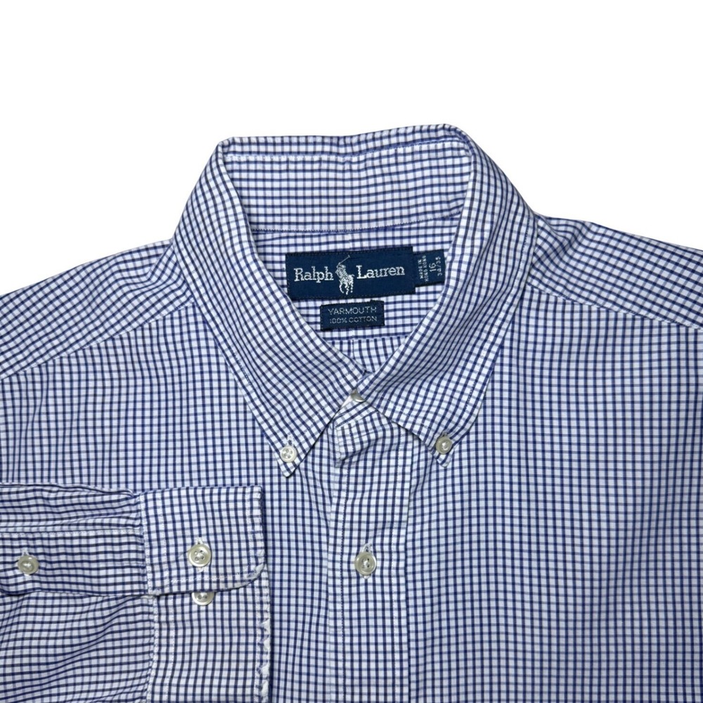 Ralph Lauren Yarmouth Button Down Men Size 16 34/35 Blue Gingham Check Shirt